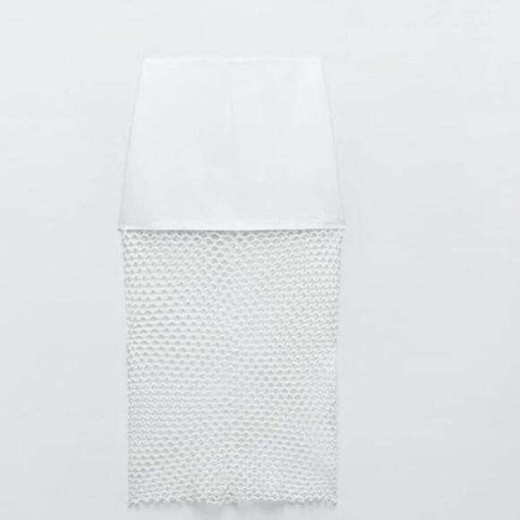 Zara White SKIRT WITH MESH TRIM Size Large - Picture 9 of 10